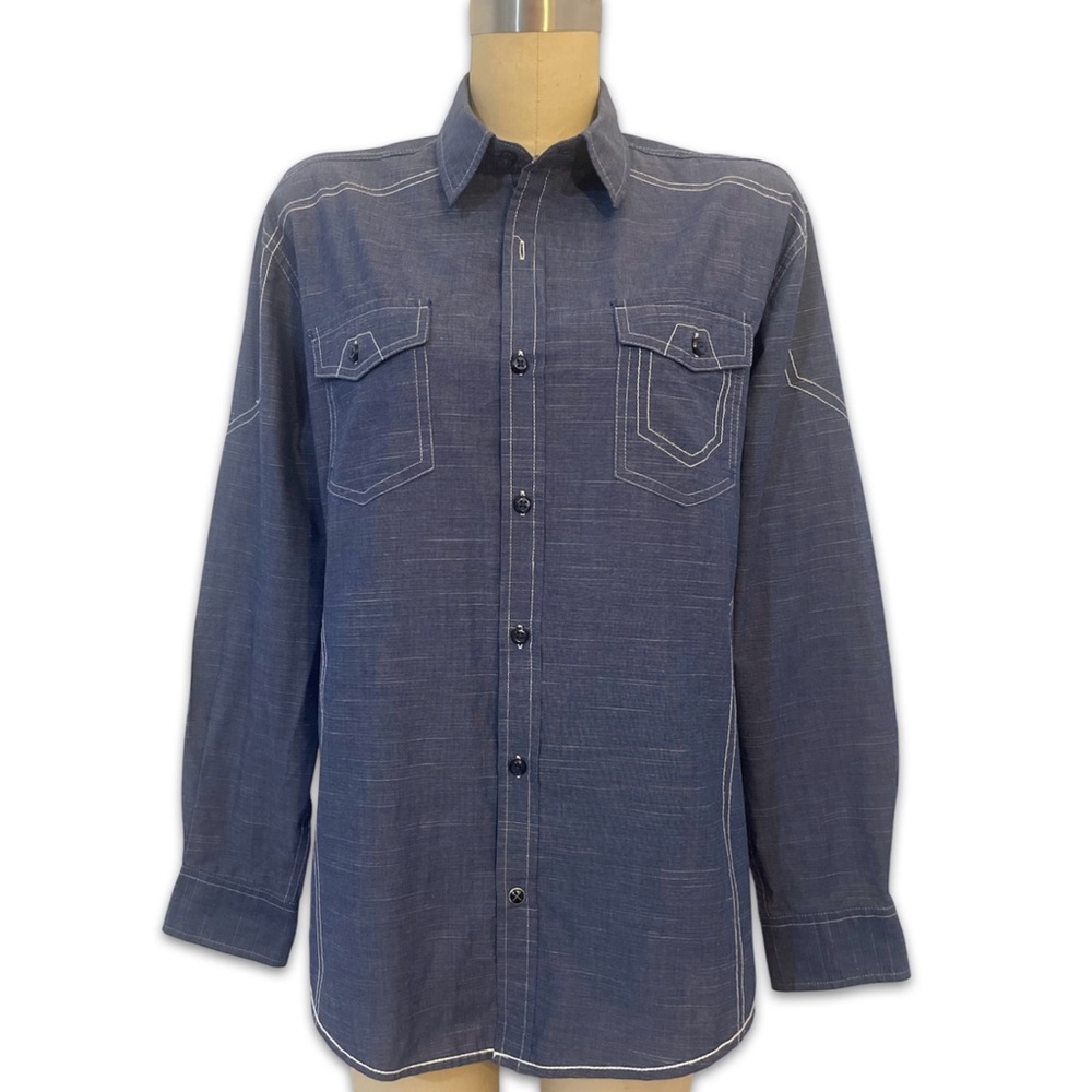 Like New Tranquility Mayhem Men's Blue button up down Shirt size small